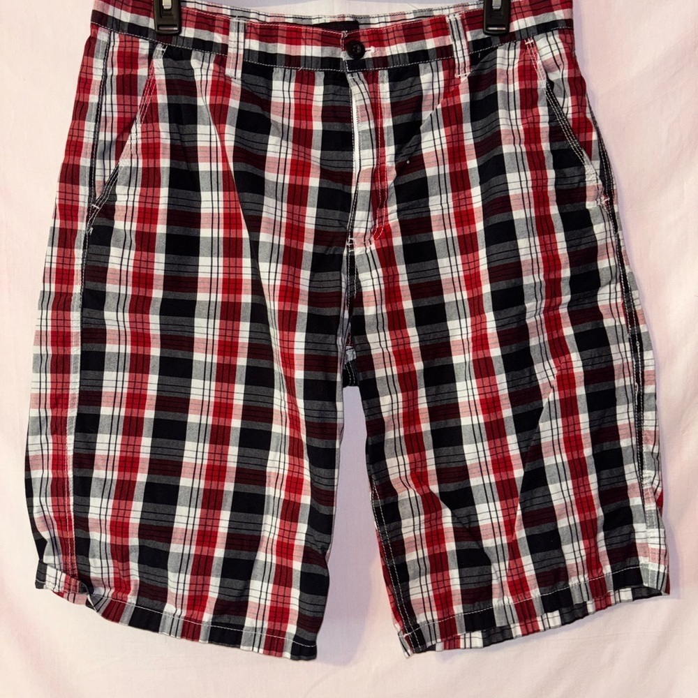 South Pole Red and Black Flat Front Shorts
